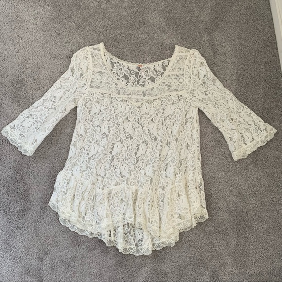 EUC FP LILLY IVORY SHEER LACE TOP - Picture 3 of 4